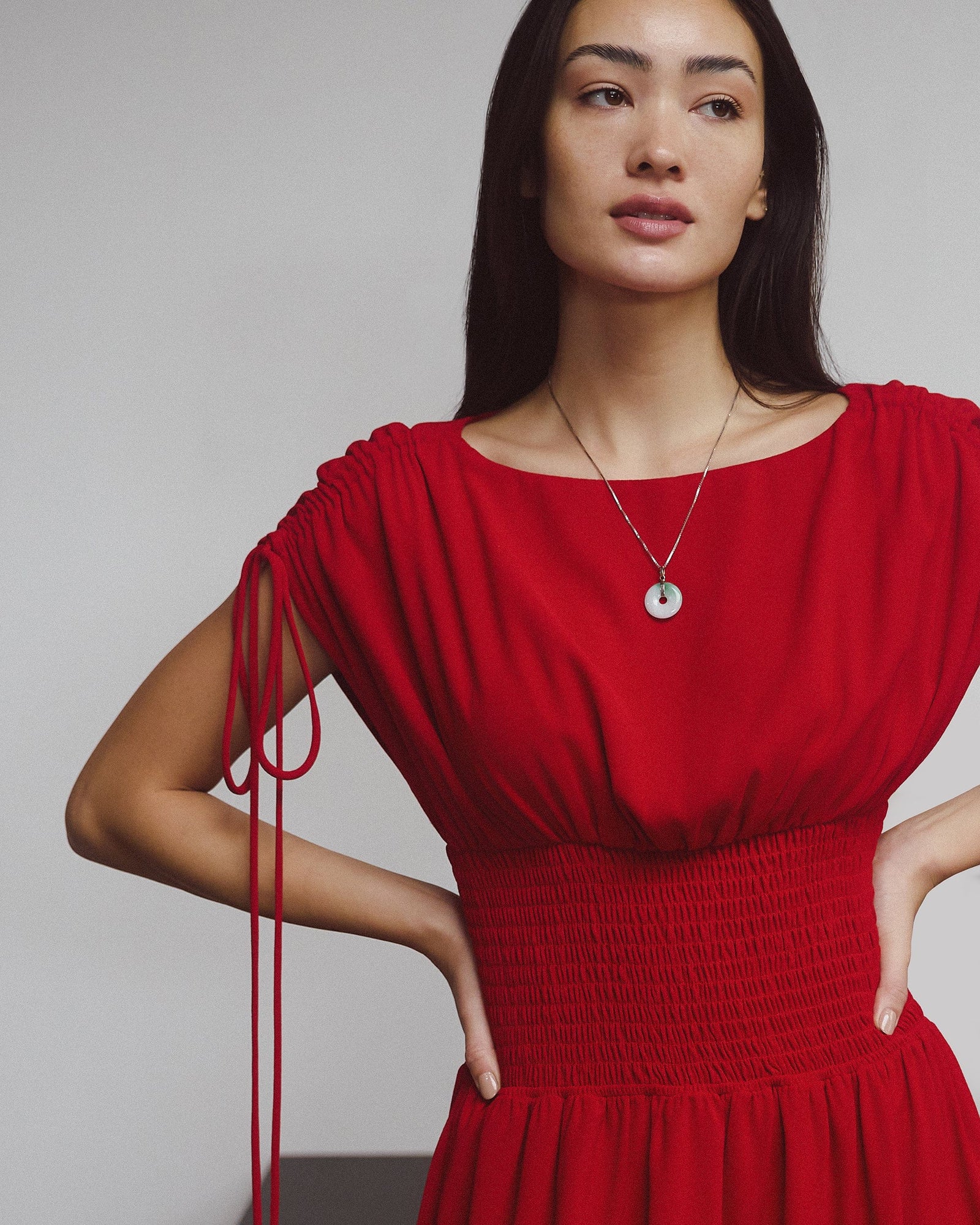 Liz | Ayumi Gathered-Shoulder Dress in Size Small