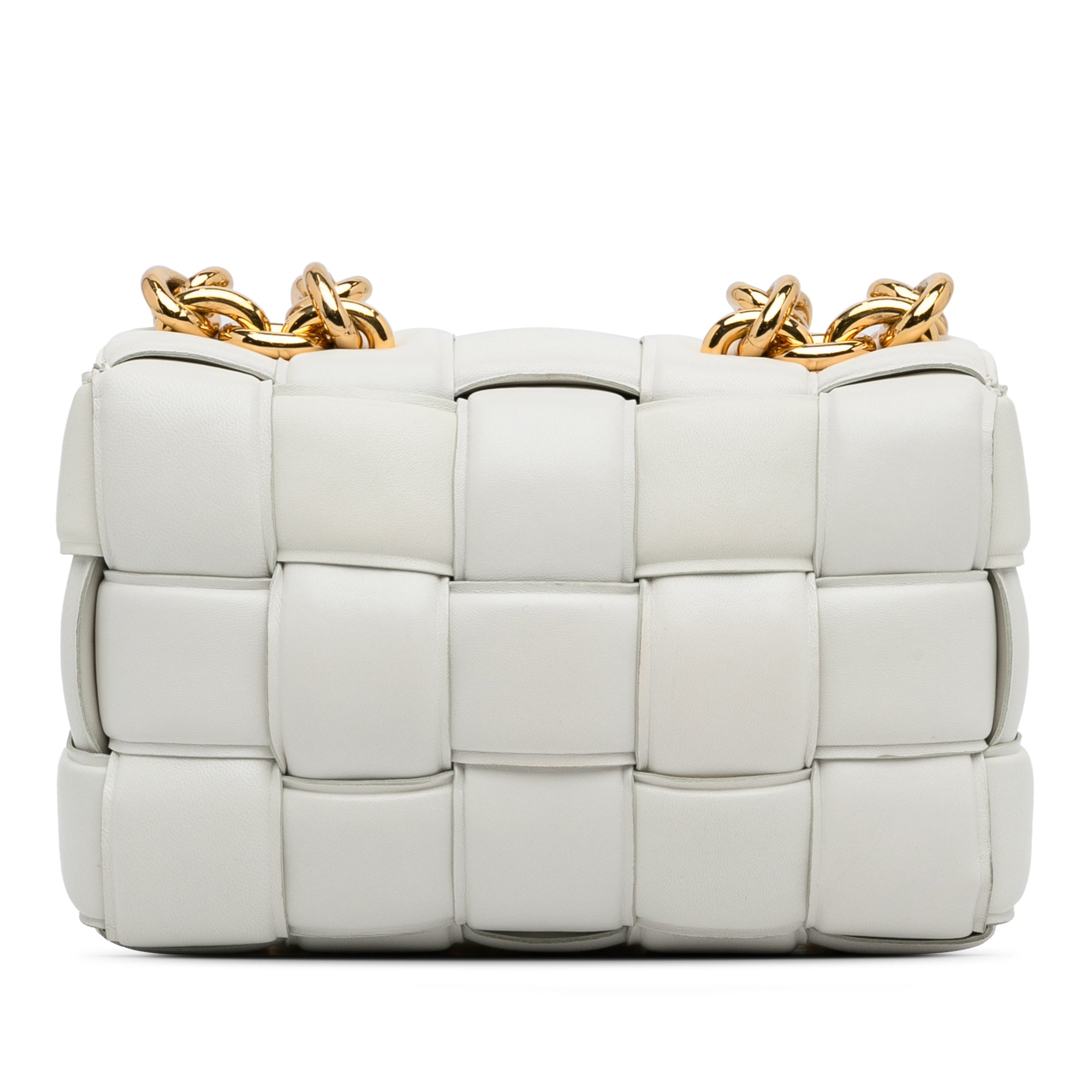 Bottega Veneta | Pre-Owned Nappa Intrecciato Padded Chain Cassette Satchel | White/Off White