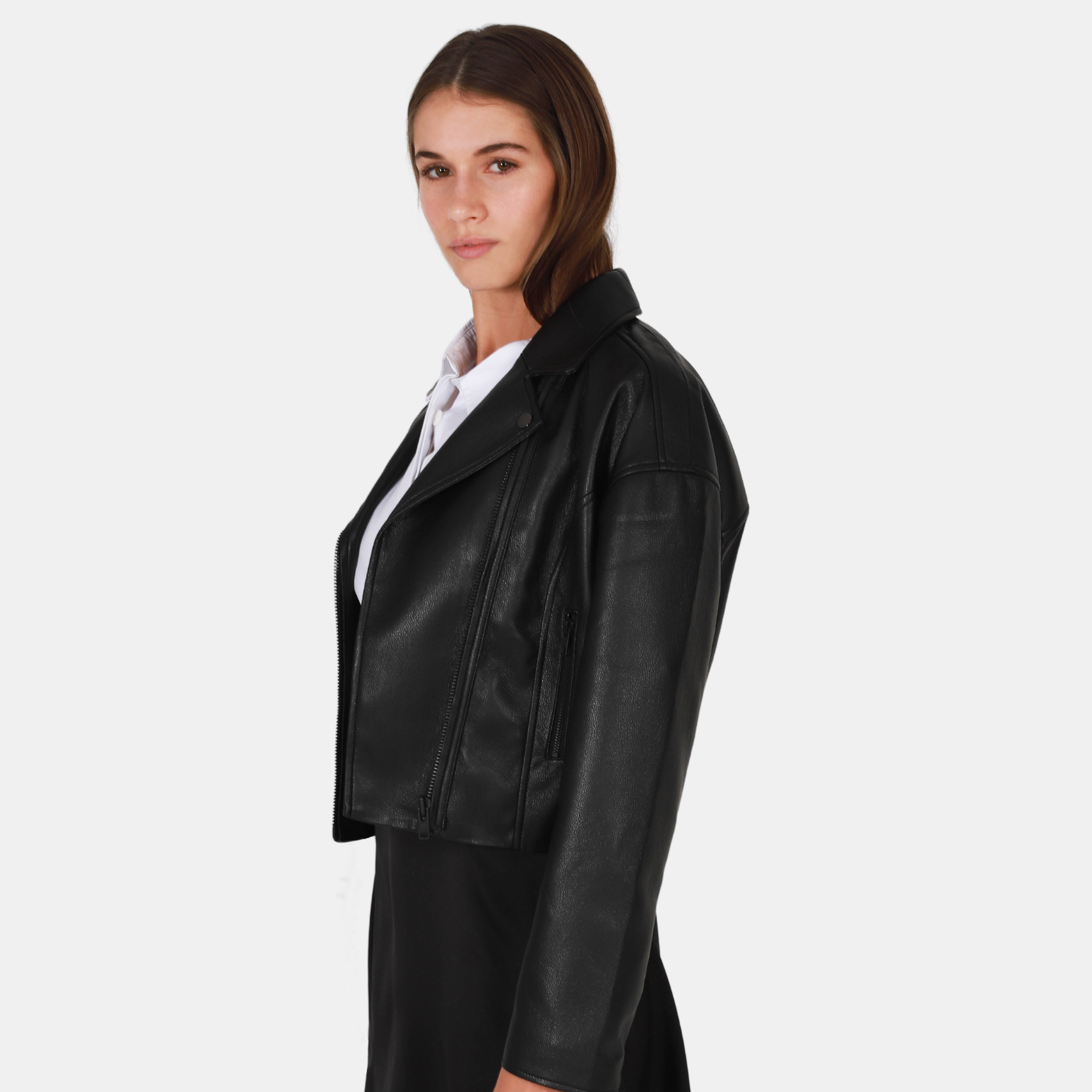 OW Collection Bern Faux Leather Jacket | Black Caviar