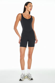 Bandier | V-Neck Tempo Short Catsuit | Black