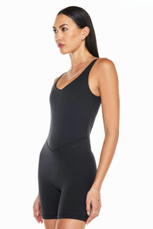 Bandier | V-Neck Tempo Short Catsuit | Black