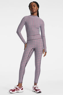 Bandier | Brio 1/4 Zip Long Sleeve Bodysuit | Cordovan Houndstooth