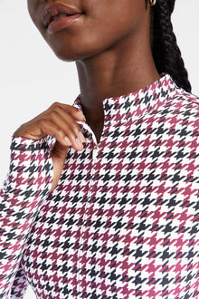 Bandier | Brio 1/4 Zip Long Sleeve Bodysuit | Cordovan Houndstooth