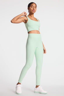 Bandier | Center Stage Rib Legging | Dusty Aqua