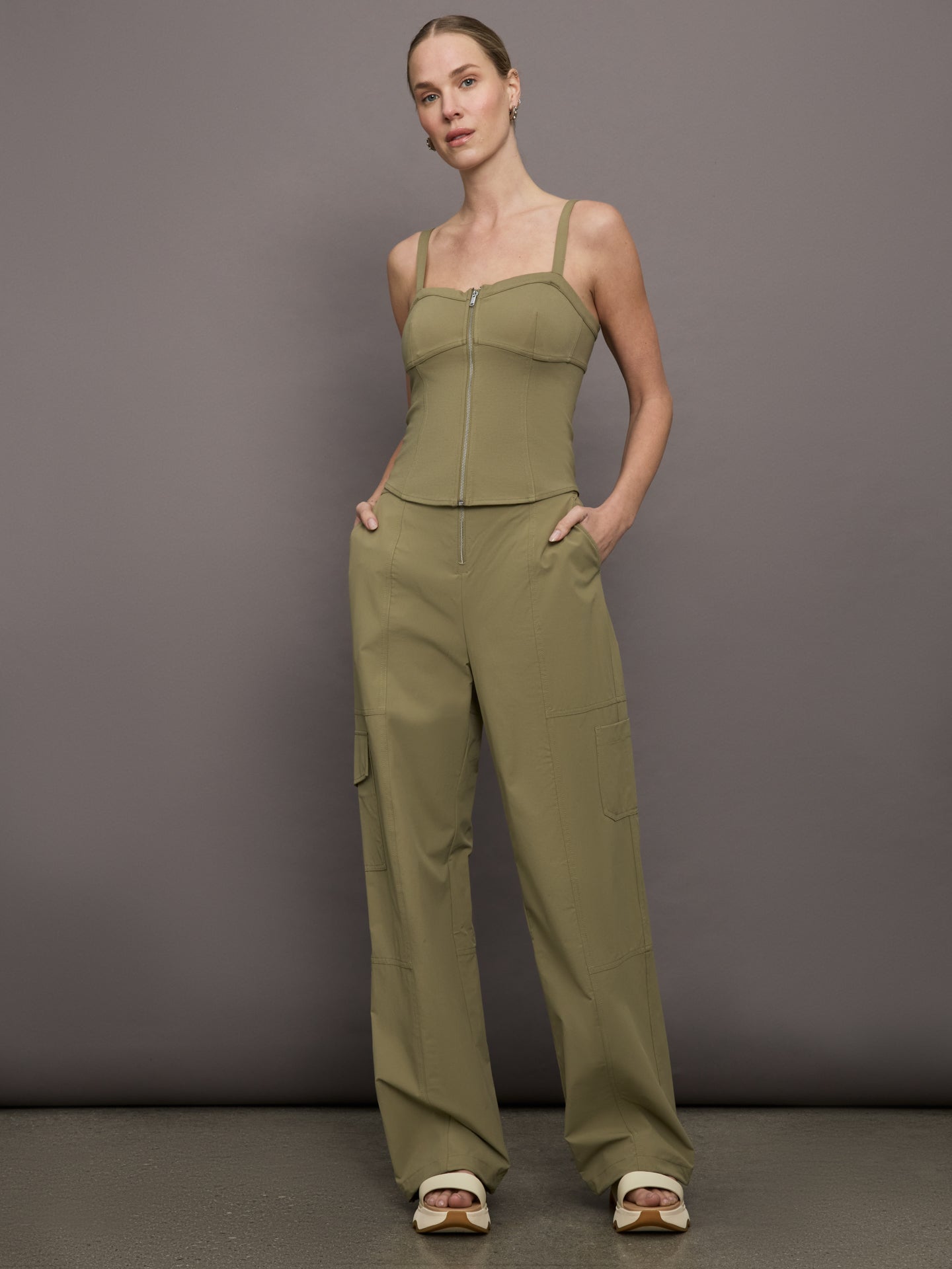 Bandier | Lenox Knit Corset Tank | Aloe