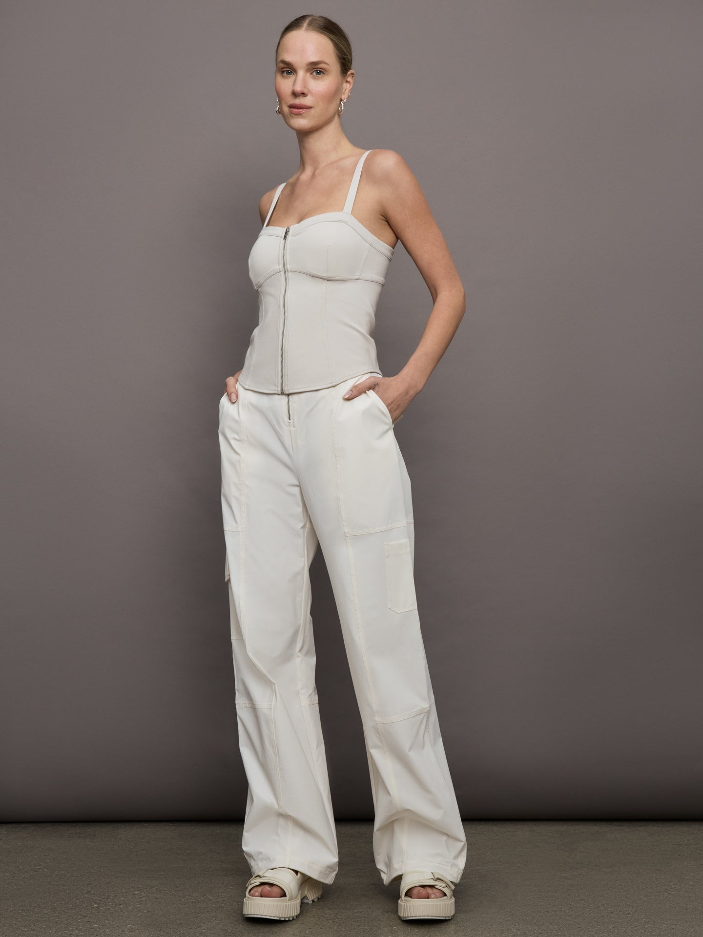 Bandier | Lenox Knit Corset Tank | Pumice Stone