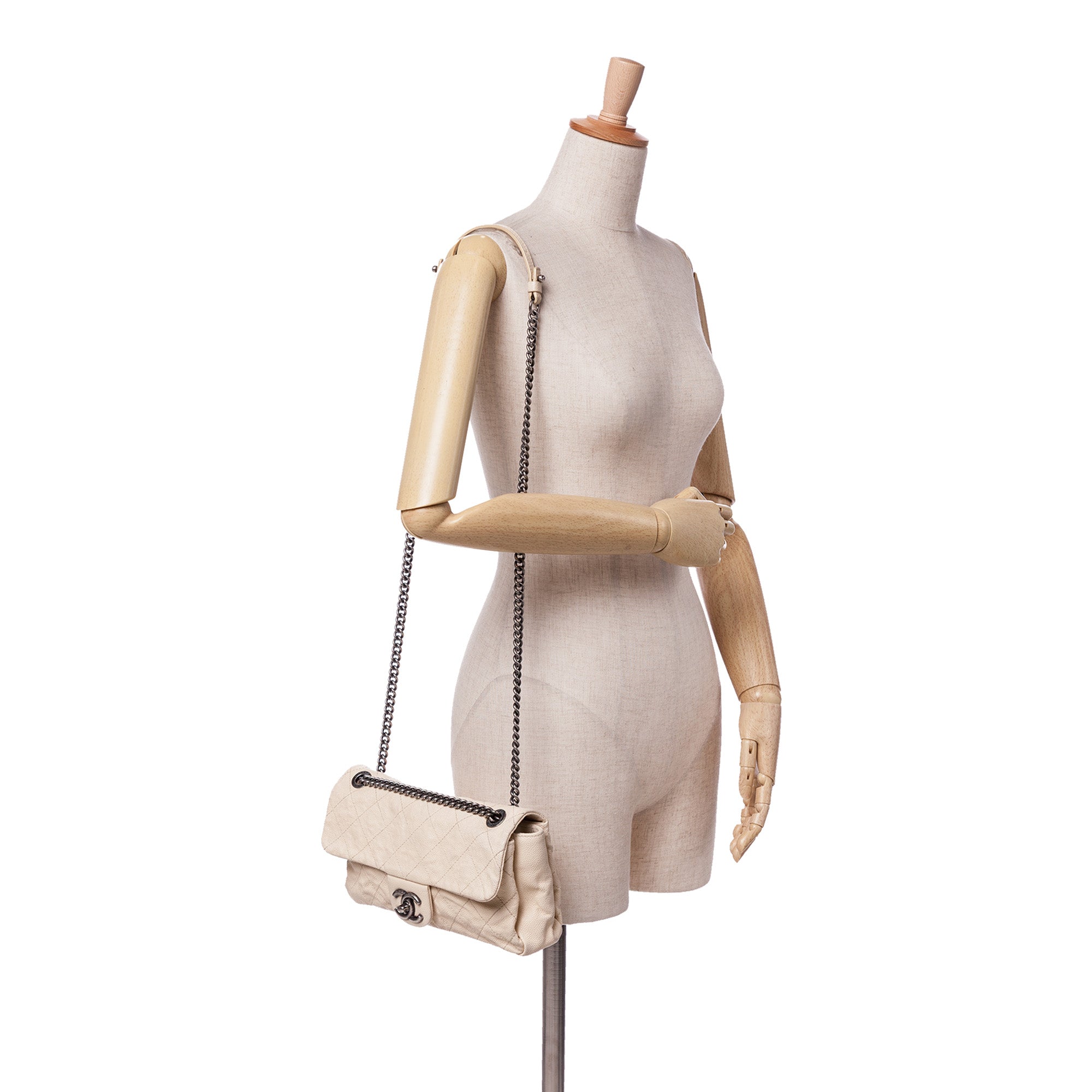 Chanel | Pre-Owned Medium Quilted Caviar Simply CC Flap | Brown/Light Beige