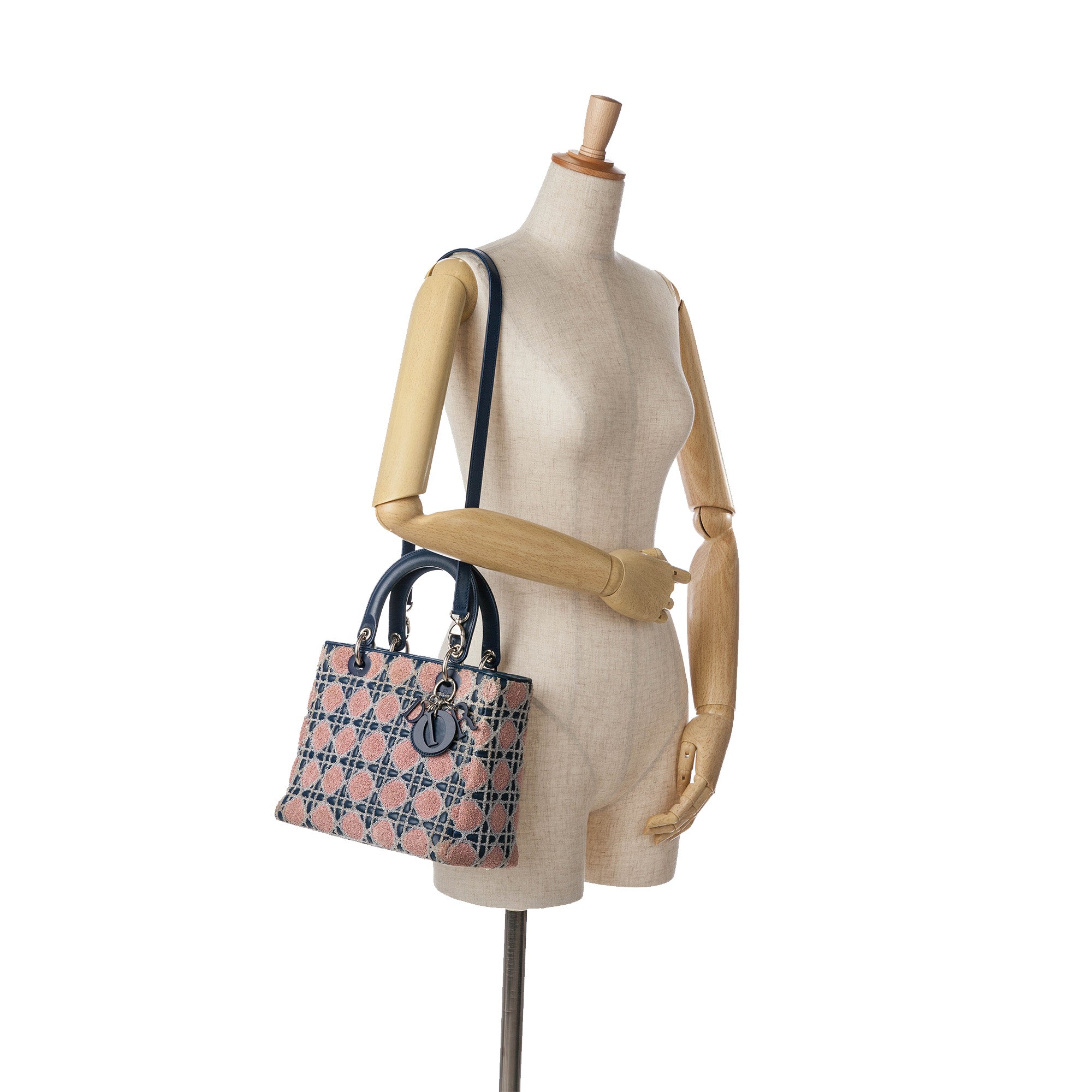 Dior | Pre-Owned Medium Lambskin And Tweed Cannage Lady | Blue/Navy