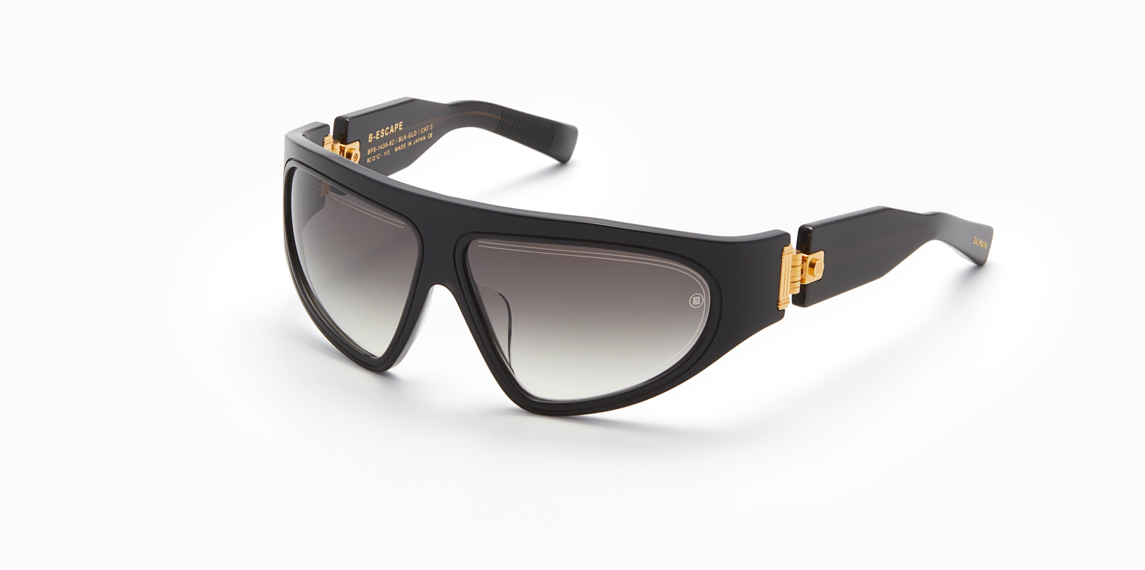 Unisex | B - Escape Sunglass | Black Crystal - Gold | Dark Grey Gradient