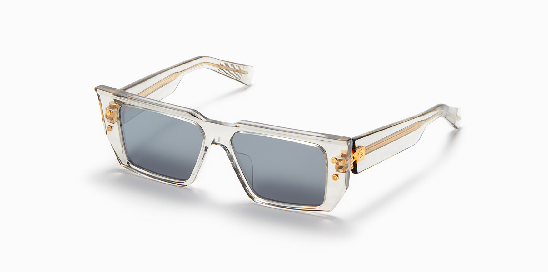Unisex | B - VI Sunglass | Grey Crystal w/ Gold Flakes - White Gold | Dark Grey w/ White Gold Mirror