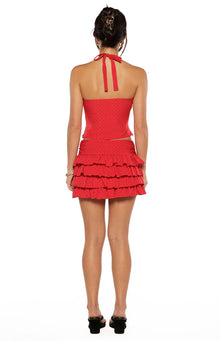 Beau Chiffon Polka Dot Halter Neck Top | Red