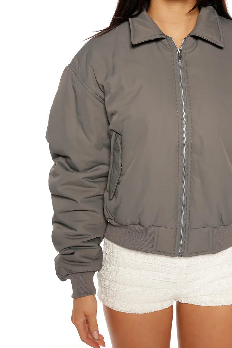Benson Puff Bomber Jacket | Grey
