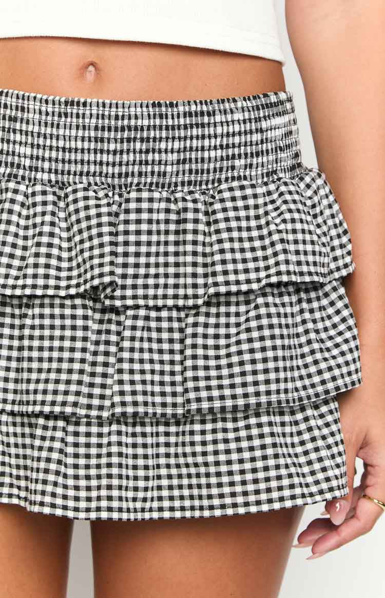 Betsy Ruffle Mini Skirt | Black Gingham
