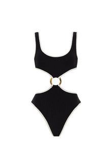 (Cream Binded) Ky One-Piece | Black Cream Binded Terry Rib