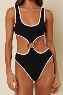 (Cream Binded) Ky One-Piece | Black Cream Binded Terry Rib