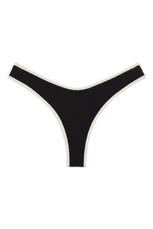 Added Coverage Lulu Bikini Bottom | Black Cream Binded Terry Rib