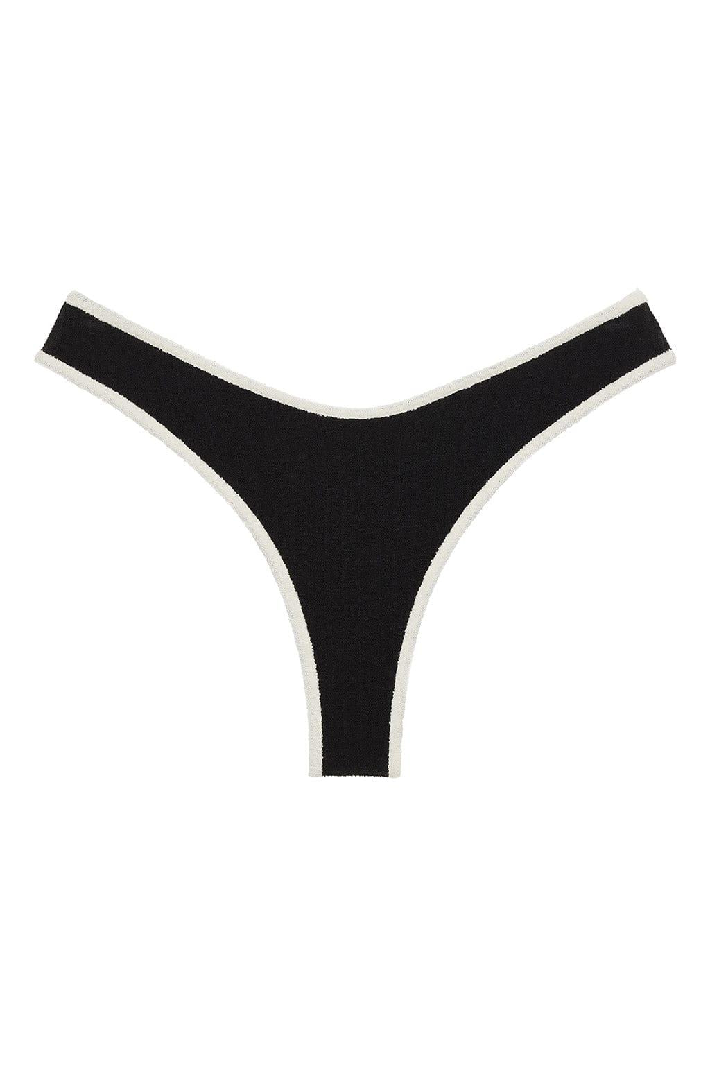Added Coverage Lulu Bikini Bottom | Black Cream Binded Terry Rib