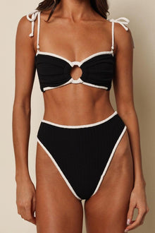 (Cream Binded) Paula Bikini Bottom | Black Cream Binded Terry Rib