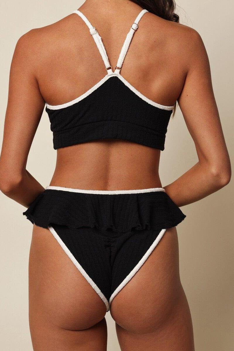 (Cream Binded) Tamarindo Ruffle Bikini Bottom | Black Cream Binded Terry Rib