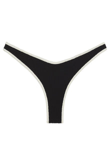 Thong Bikini Bottom | Black Cream Binded Terry Rib