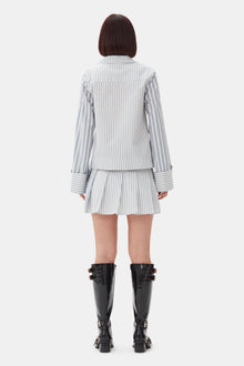 Blue Stripe Cotton Pleated Mini Skirt | Egret