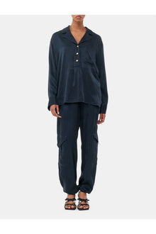 Blue Washed Satin Trousers | Sky Captain