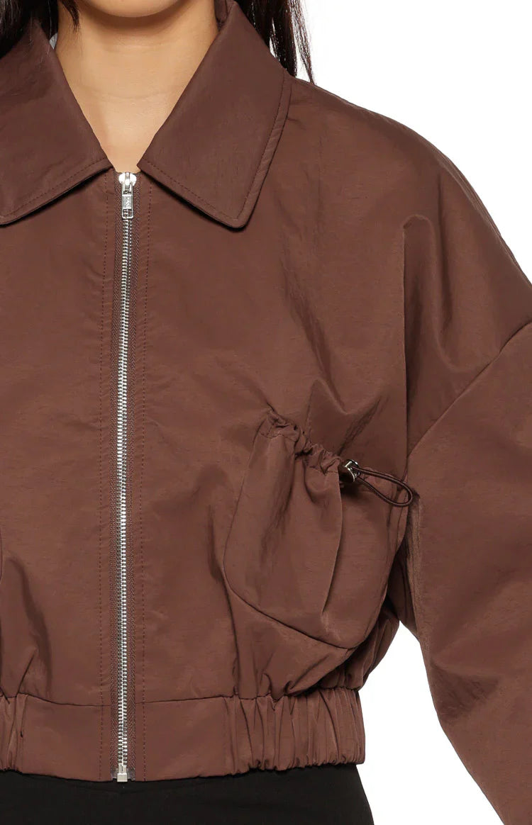 Bobbi Collar Bomber Jacket | Chocolate