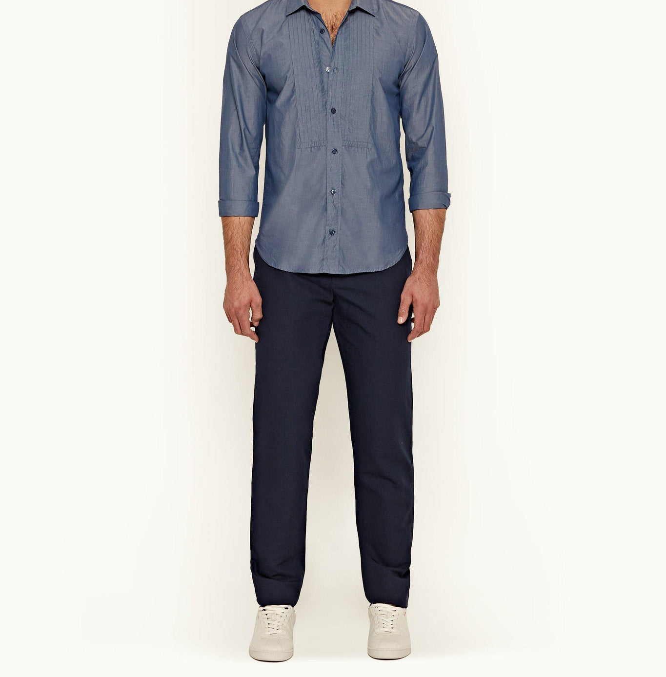 Bodnant Tailored Fit Cotton & Linen Trousers | Navy