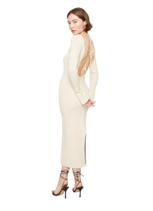 Womens | Bow Knit Backless Maxi Dress | Cream