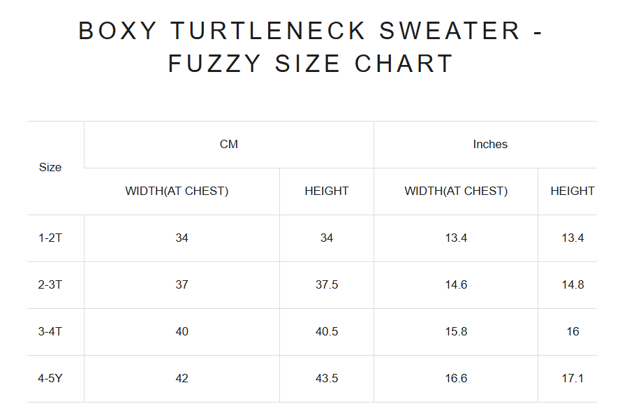 Product size guide