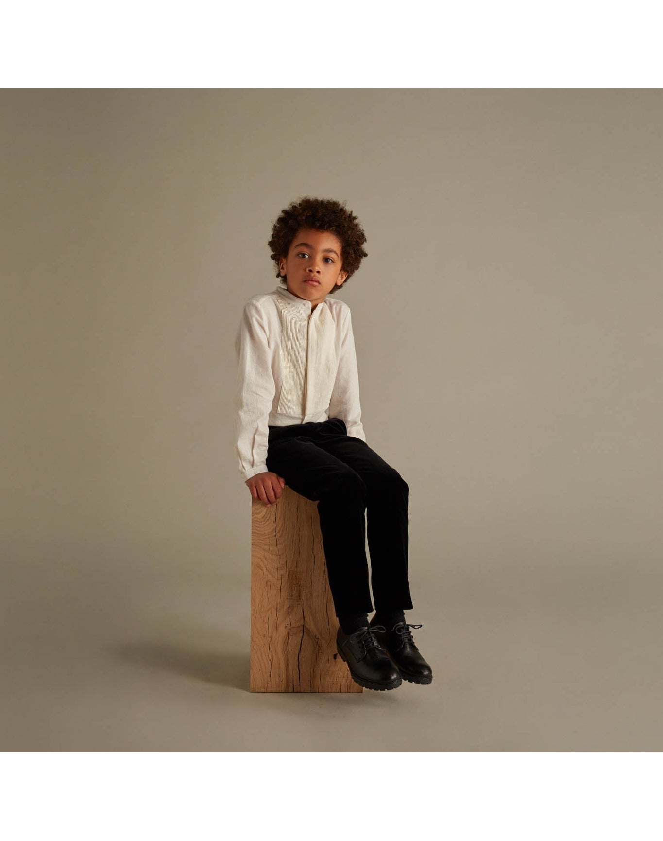 Boys | Pleated Linen Shirt | 10Y | Milk White