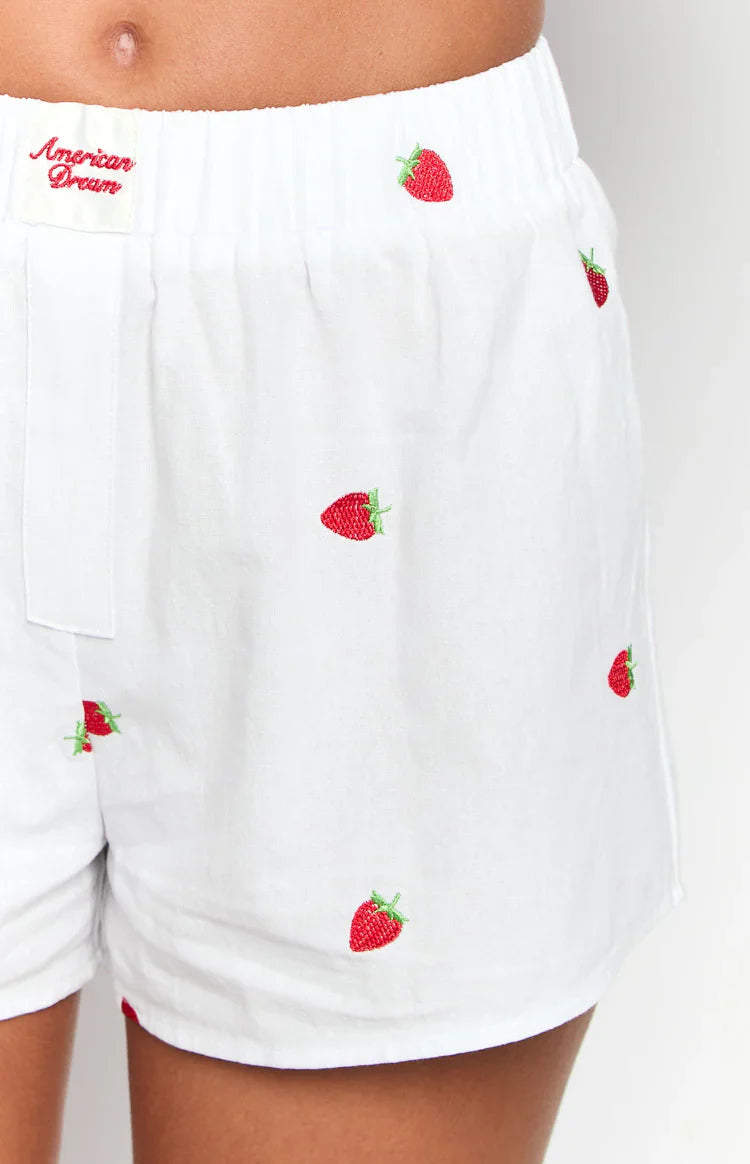 Brad Embroidered Boxer Shorts | White Strawberry