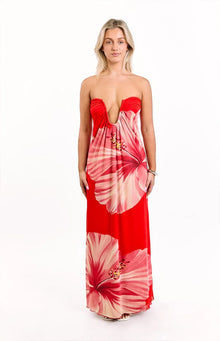 Braelyn Hibiscus Print Strapless Maxi Dress | Orange