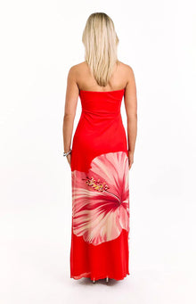 Braelyn Hibiscus Print Strapless Maxi Dress | Orange