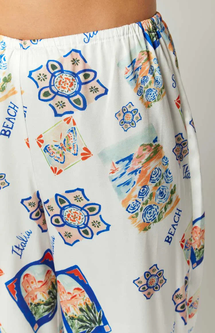 Bridget Satin Italia Print Pants | White
