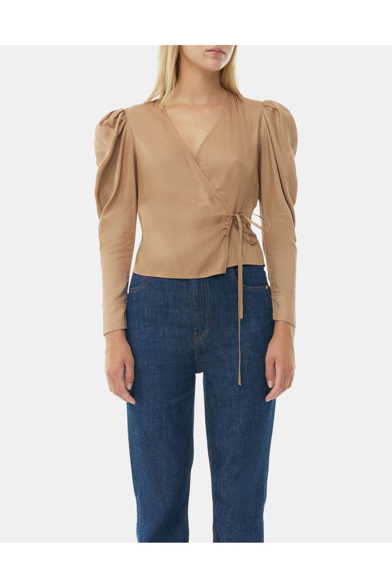 Brown Twill Wrap Blouse | Tiger's Eye