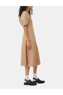Brown Viscose Twill Wrap Midi Dress | Tiger's Eye