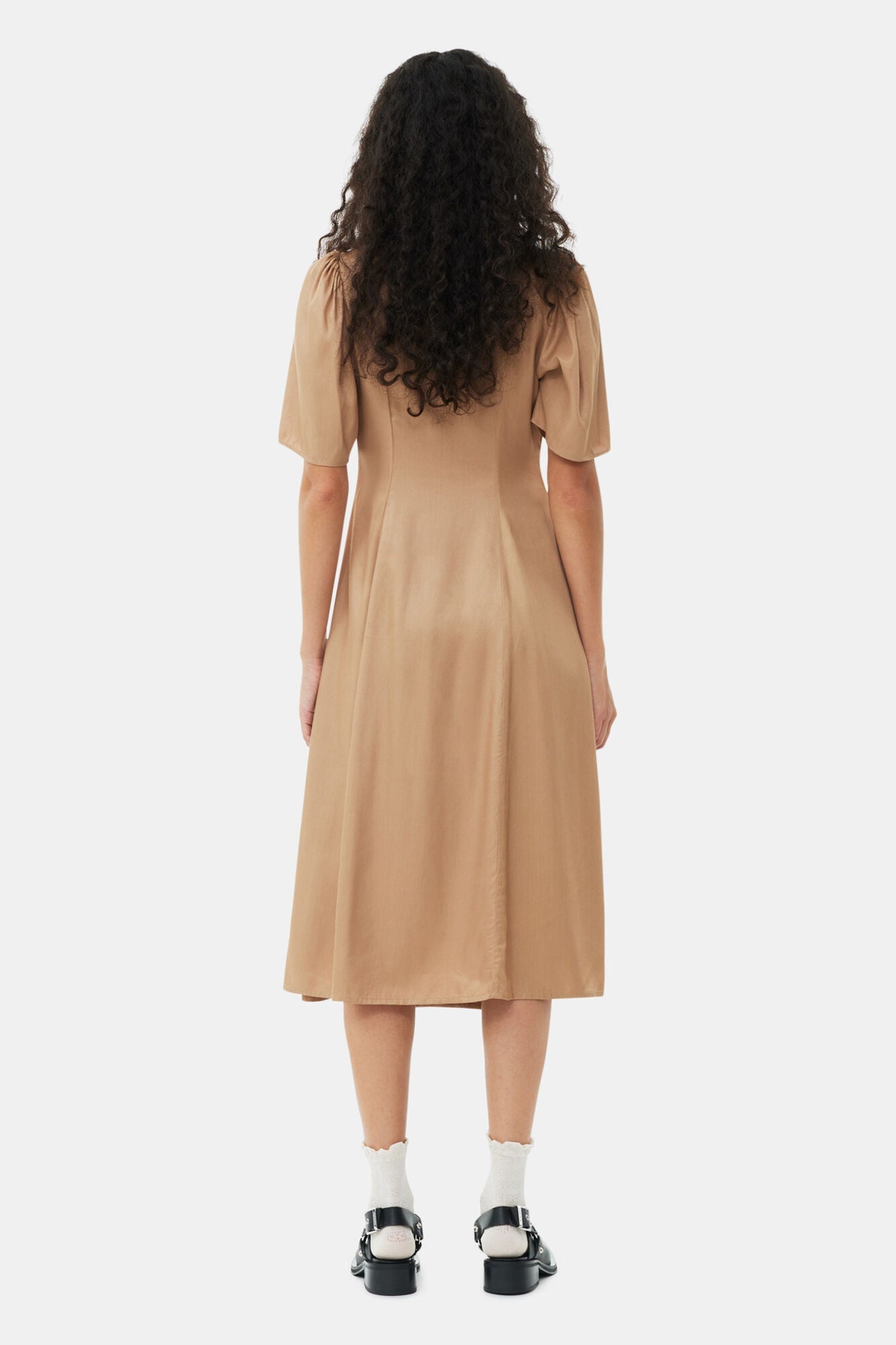 Brown Viscose Twill Wrap Midi Dress | Tiger's Eye