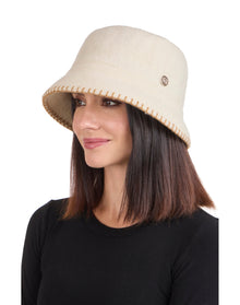 Bruno Magli | Women | Knit Felt Bucket Hat With Blanket Stitch | Ivory