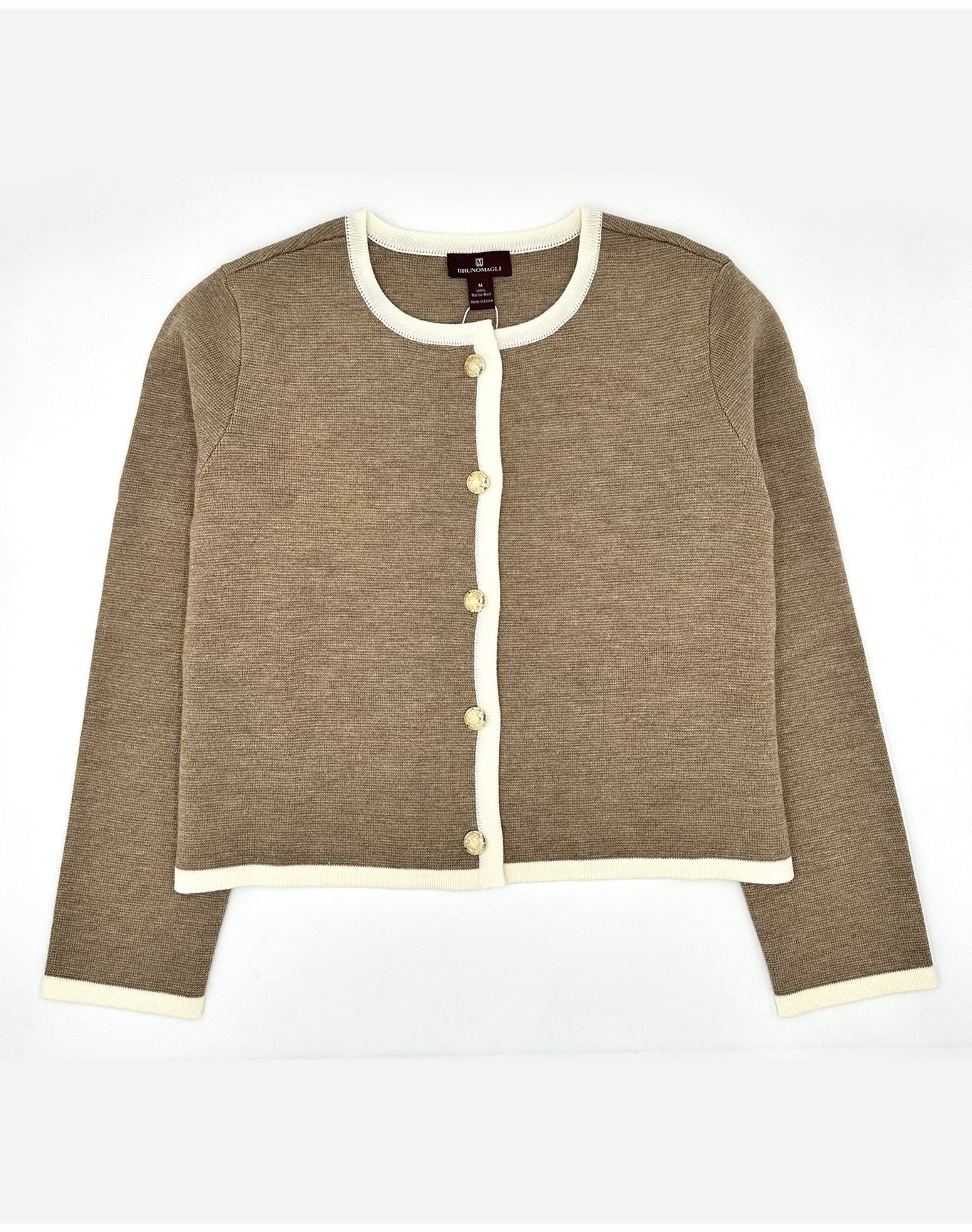 Bruno Magli | Women | Merino Cropped Crew Jacket With Tipping | Camel