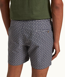 Bulldog 007 Geometric Jacquard Mid-Length Swim Shorts | Midnight Navy/White Sand