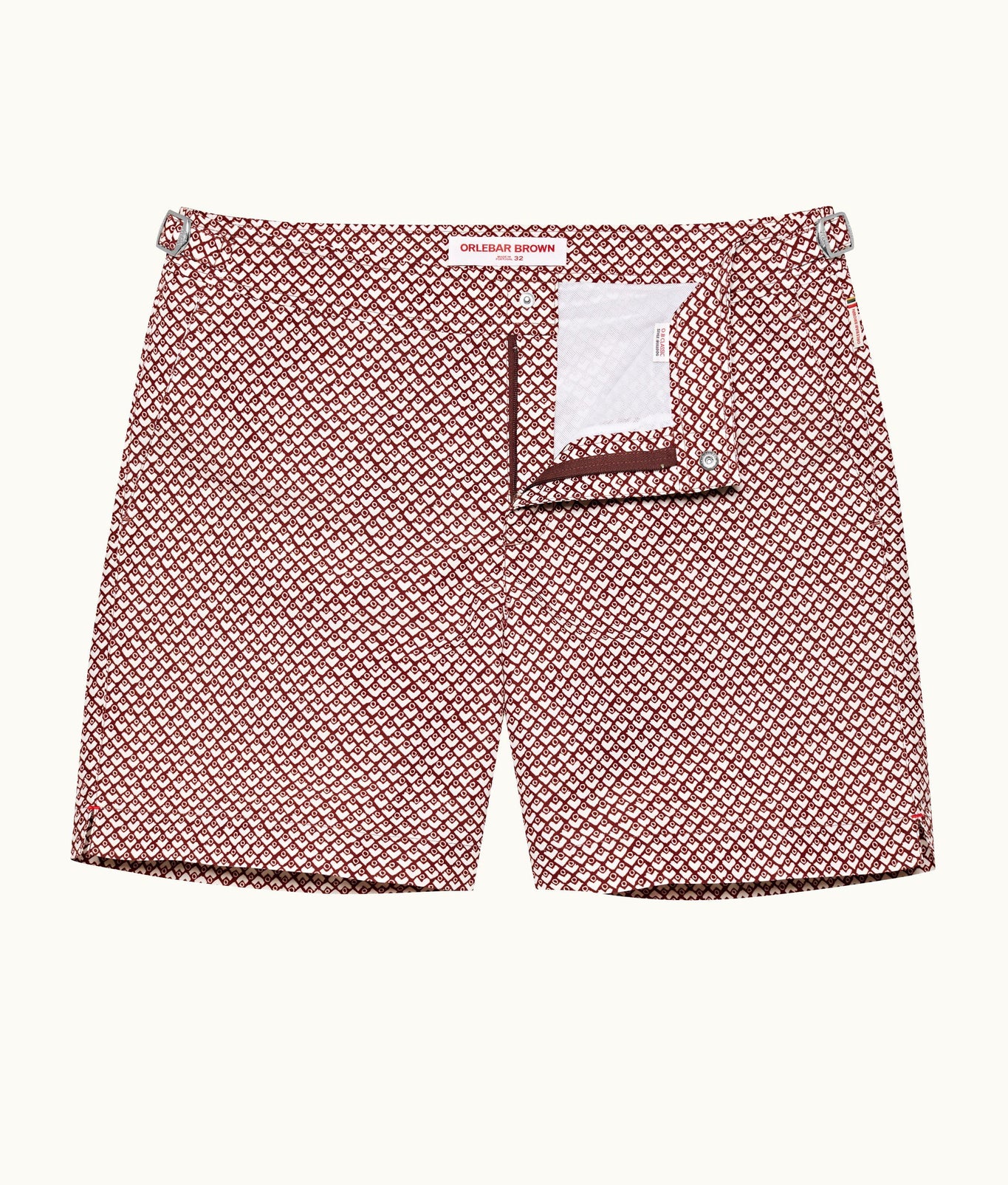 Bulldog Geo Print Mid-Length Swim Shorts | Copper Red/White Sand