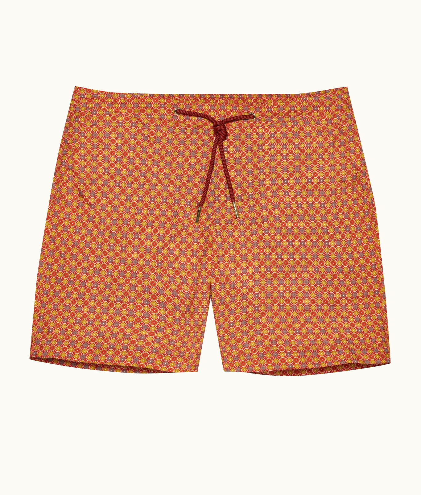 Bulldog Mid-Length Geometric Print Drawcord Swim Shorts | Summer Red