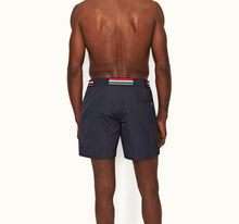 Bulldog O.B Stripe Belt Mid-Length Swim Shorts | Night Iris