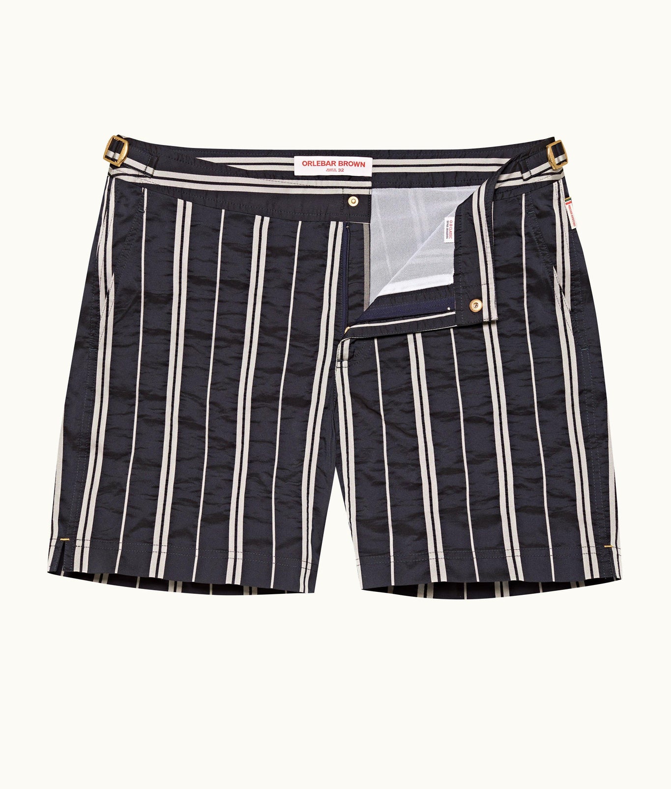 Bulldog Stripe Mid-Length Swim Shorts | Azul Blue/Cashew