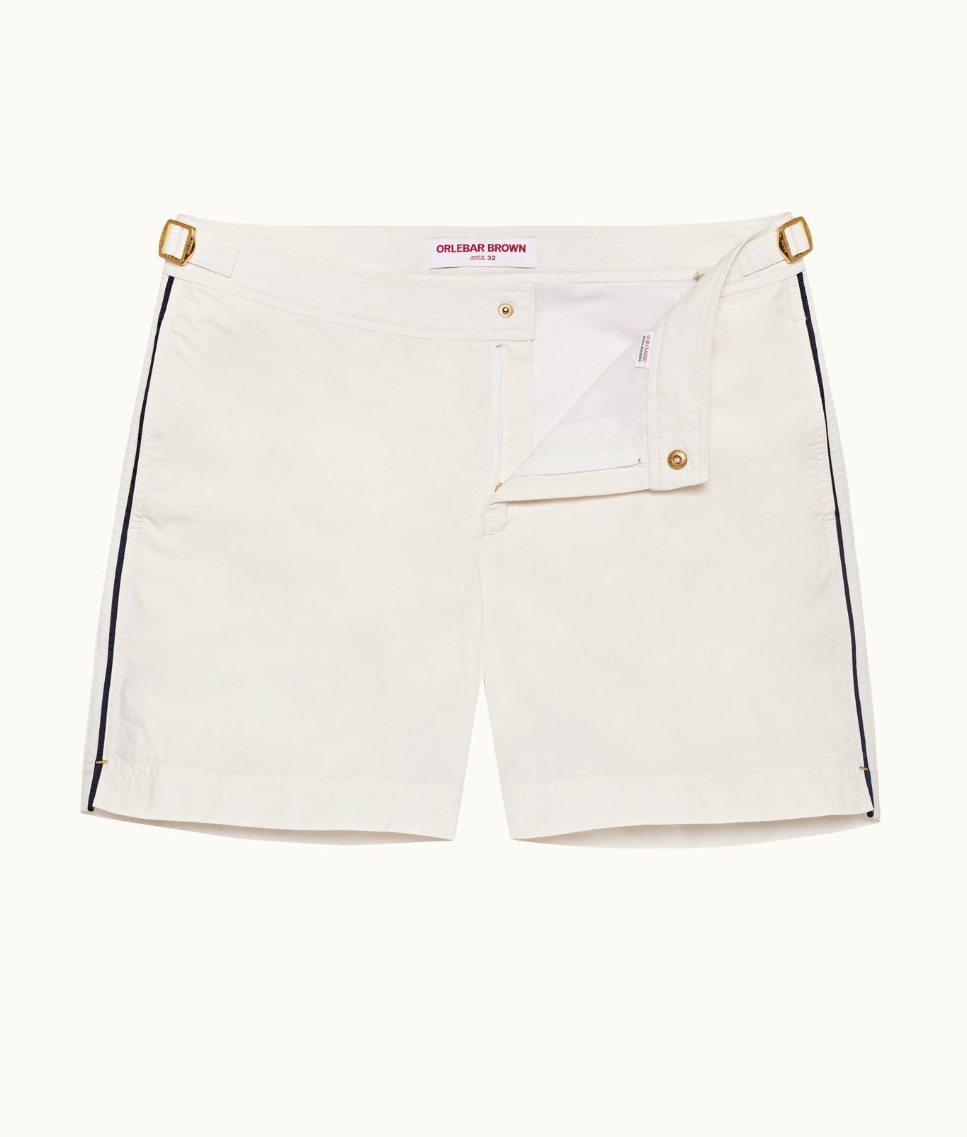 Bulldog Tape Insert Mid-Length Swim Shorts | White Sand