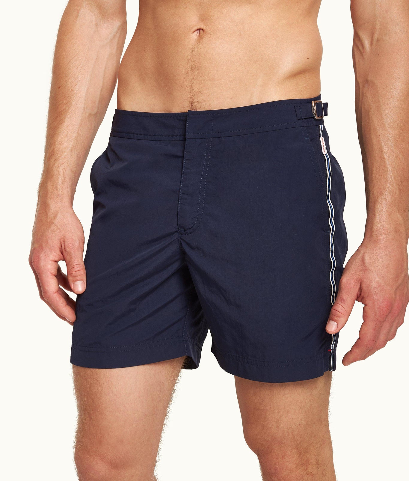 Bulldog Tape Stripe Mid-Length Swim Shorts | Midnight Navy/Tidal