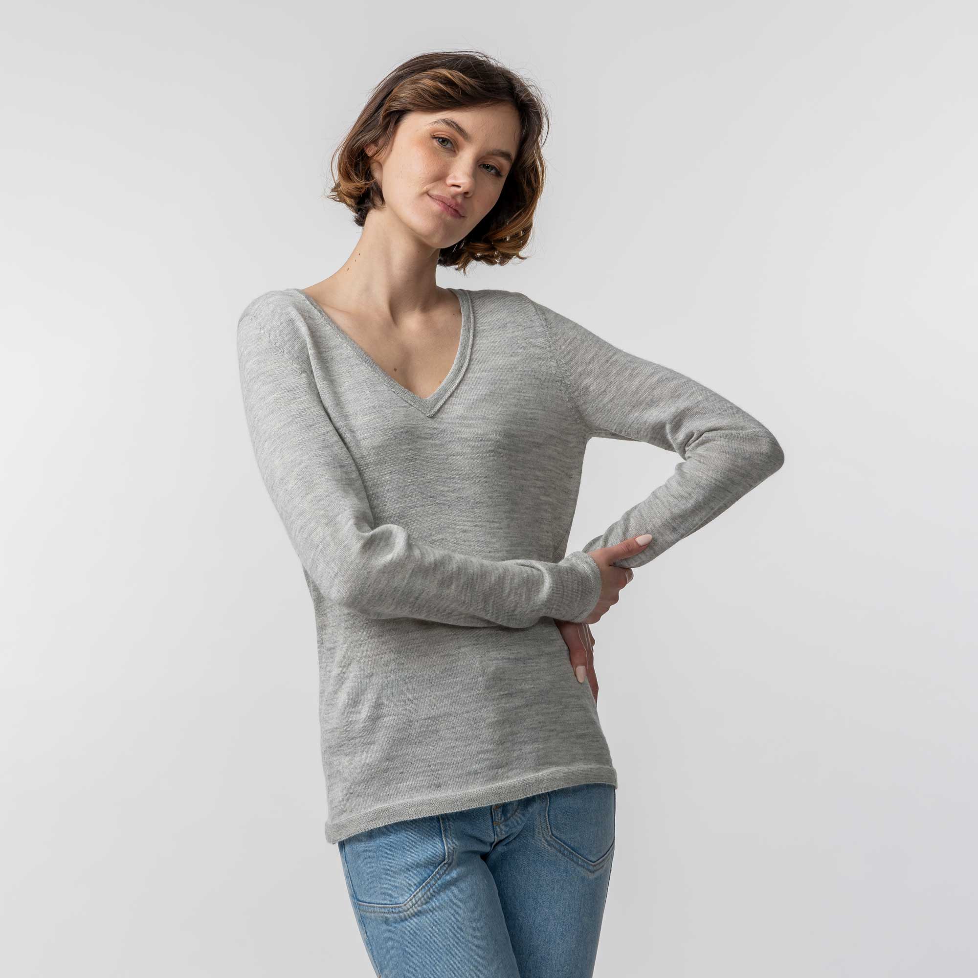 Womens | V Neck Sweater | Pearl Grey