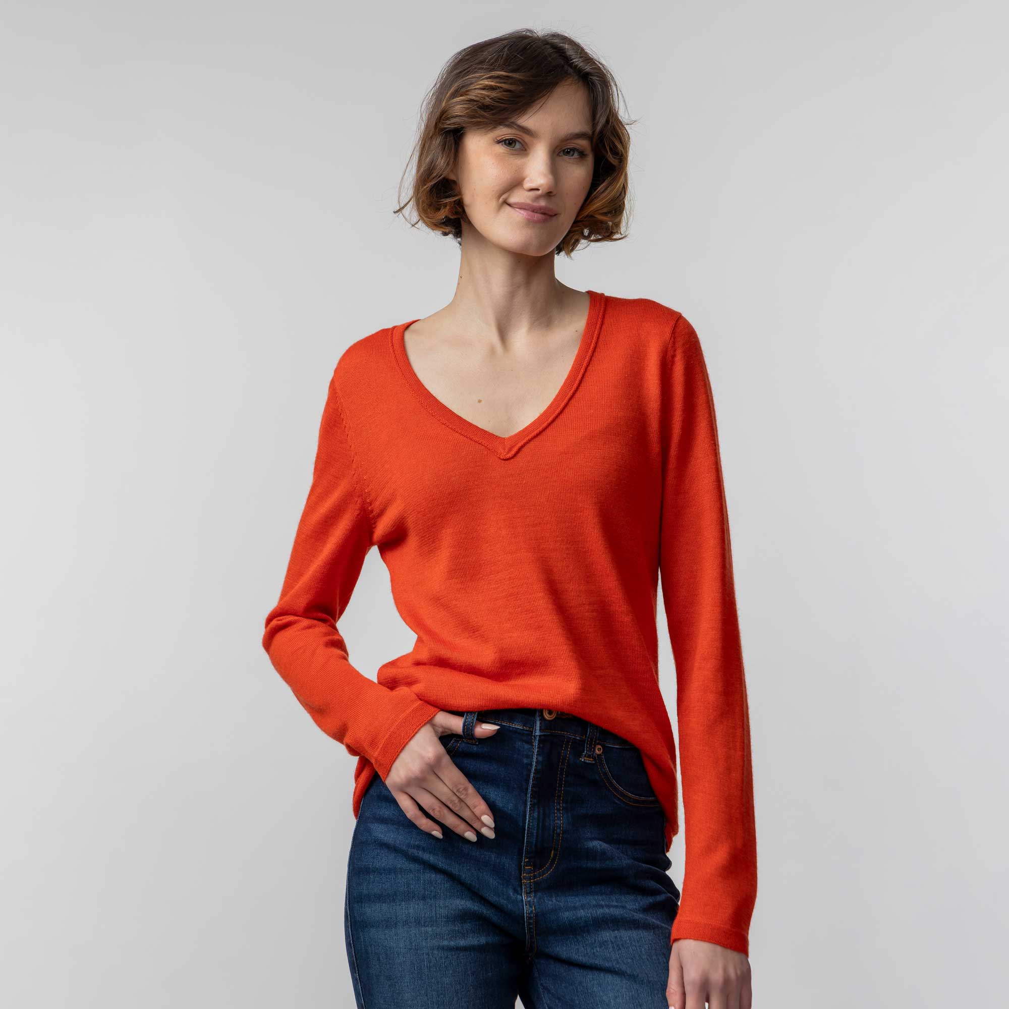 Womens | V Neck Sweater | Tangerine