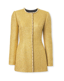 Embroidered Collarless Long Sleeve Jacket | Gold